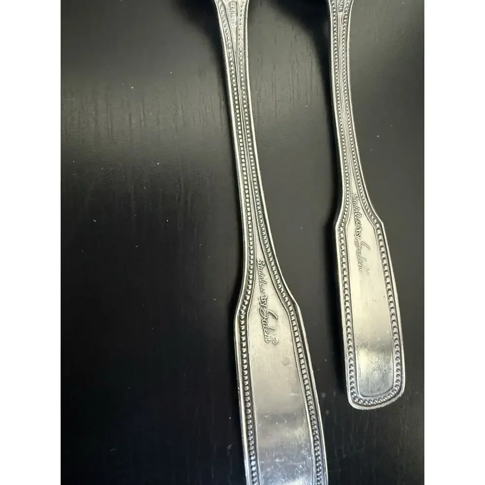 Vintage Salem Stainless Steel Beaded Dinner Fork & Teaspoon Flatware Set